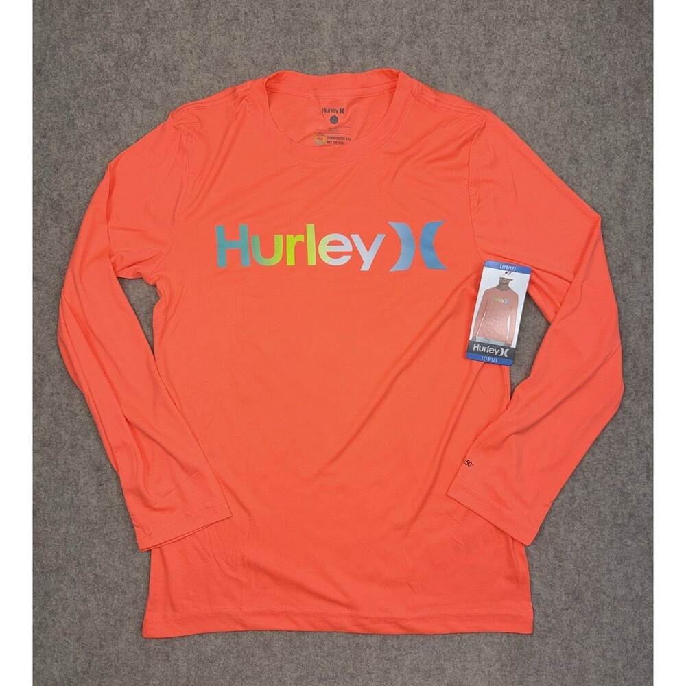 Hurley Boys Size L (10/12) Bright Orange Sunshirt UPF 50+ NWT